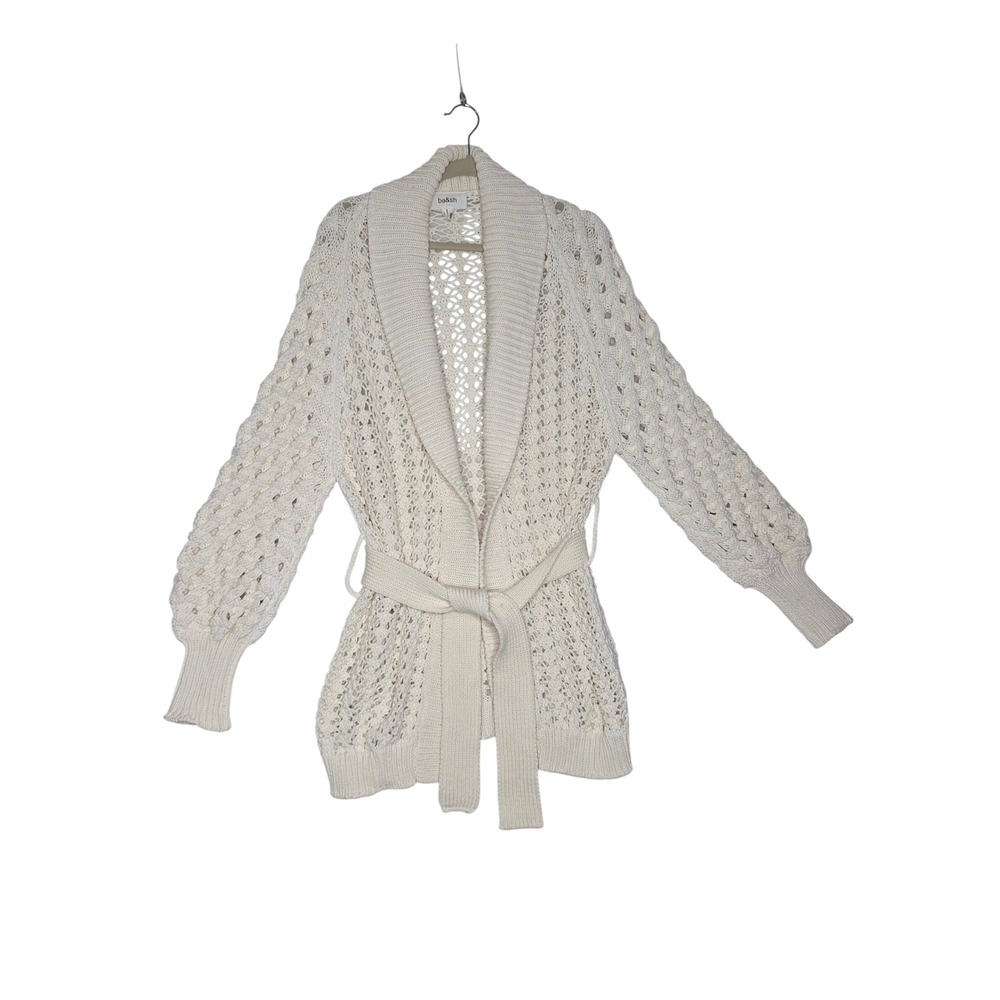 ba&sh Ecru Open Knit Shawl Collar Belted Cardigan Sweater Sz1 US4 Italy Made